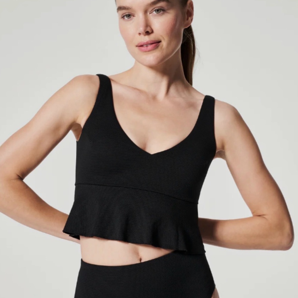 NWT Spanx Spanxshape Swim Pique Longline Flounce Swim Top